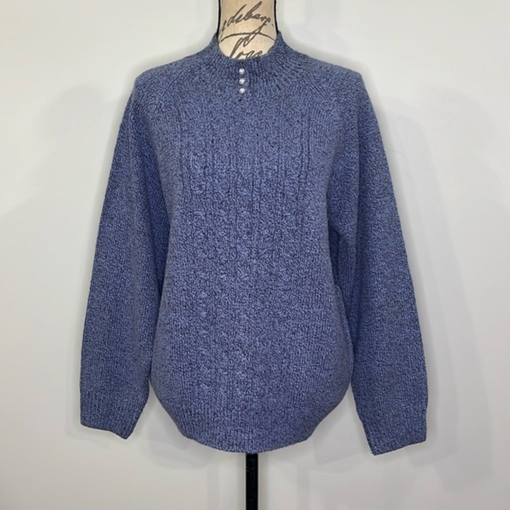 Vintage Karen Scott cable front sweater with pearl accent XLP